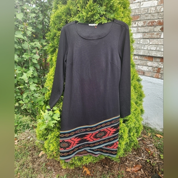 SPENSE WOMANS SIZE LARGE LONG SLEEVE BLACK KNIT DRESS WITH DECORATIVE HEM Midi - Picture 1 of 9